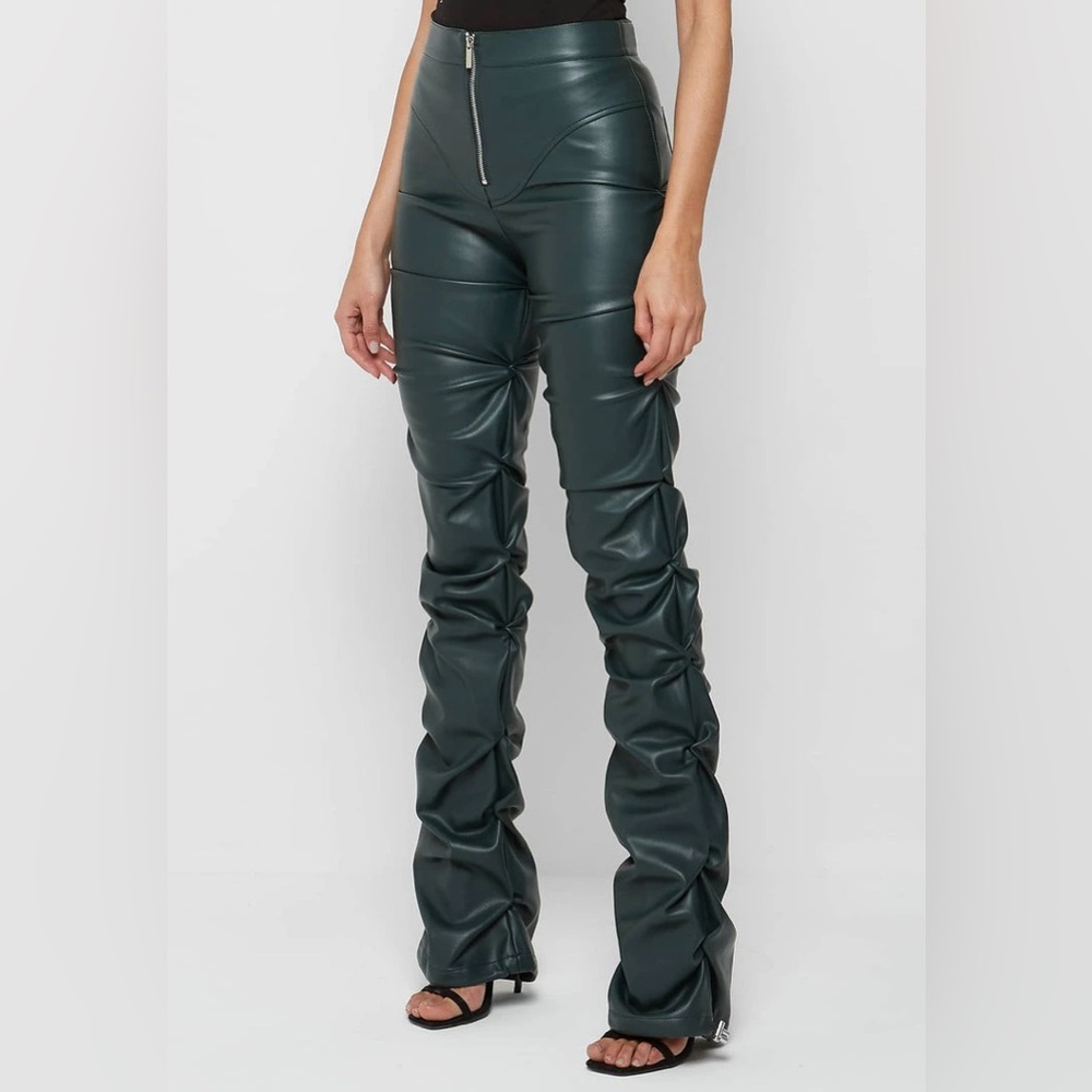 Maniere De Voir Caroline tacked leather flared trouser in green - UK 8 US 4 - Picture 6 of 6